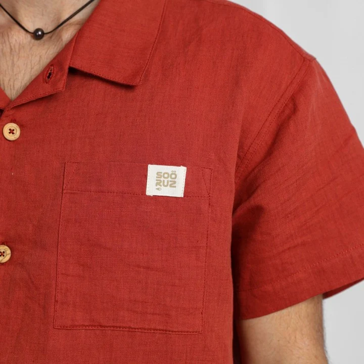 Men’s Carlo Linen & Cotton Shirt — short sleeve — Rouge